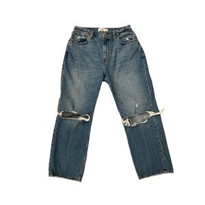 Abercrombie Fitch Ultra High Rise Ankle Straight Jeans Distressed Blue Size 28